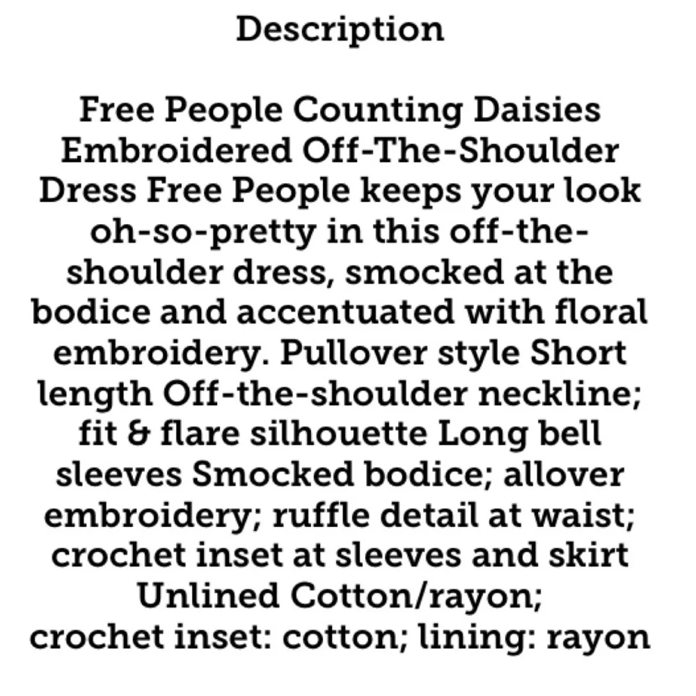 FREE PEOPLE Counting Daisies Embroidery Off The Shoulder Sz L - Picture 6 of 8